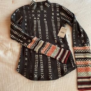 Free People thermal mock turtle neck with knit sleeve detail